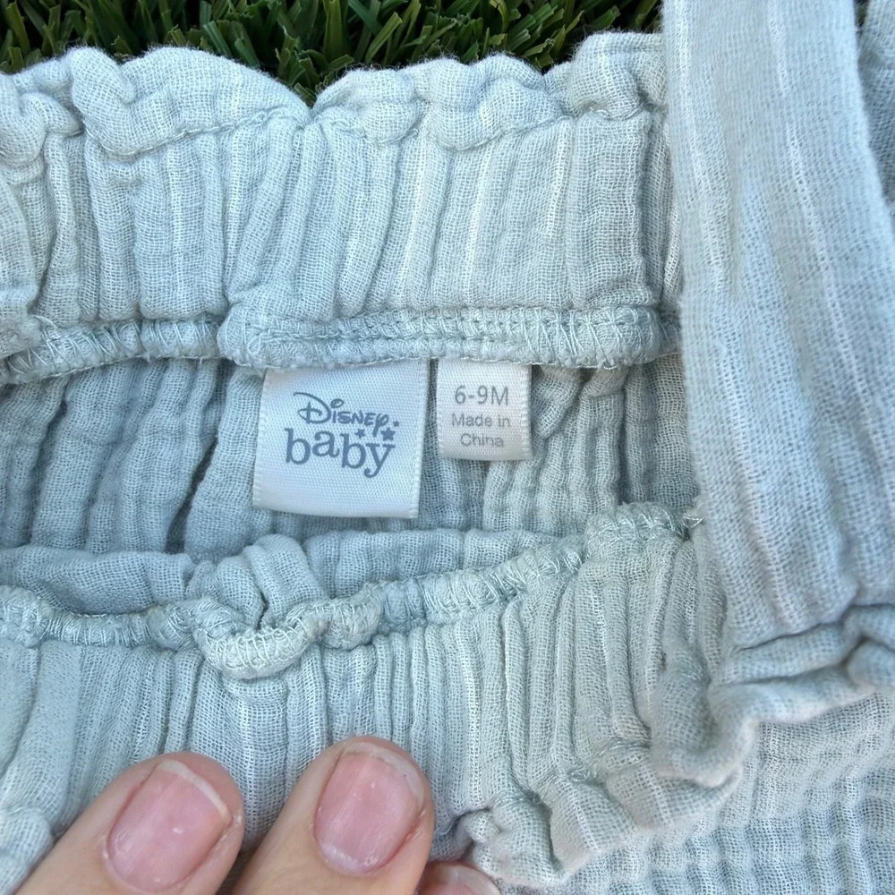 Disney Baby Blue Pinstripe Muslin Suspender Skirt Paperbag‎ Waist 6-9 Months